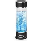 Hydrogen Water Bottle Generator, Portable 1500 PPB Hydrogen Water Machine with SPE PEM Technology 14.2 OZ Glass Hydrogen Bottle for Healthy - Black