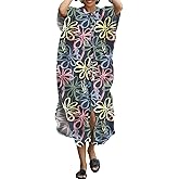 RanRui swimsuit cover up Black&White caftan caftans Women's Vneck short Sleeve kaftan dresses with pocket Caftans