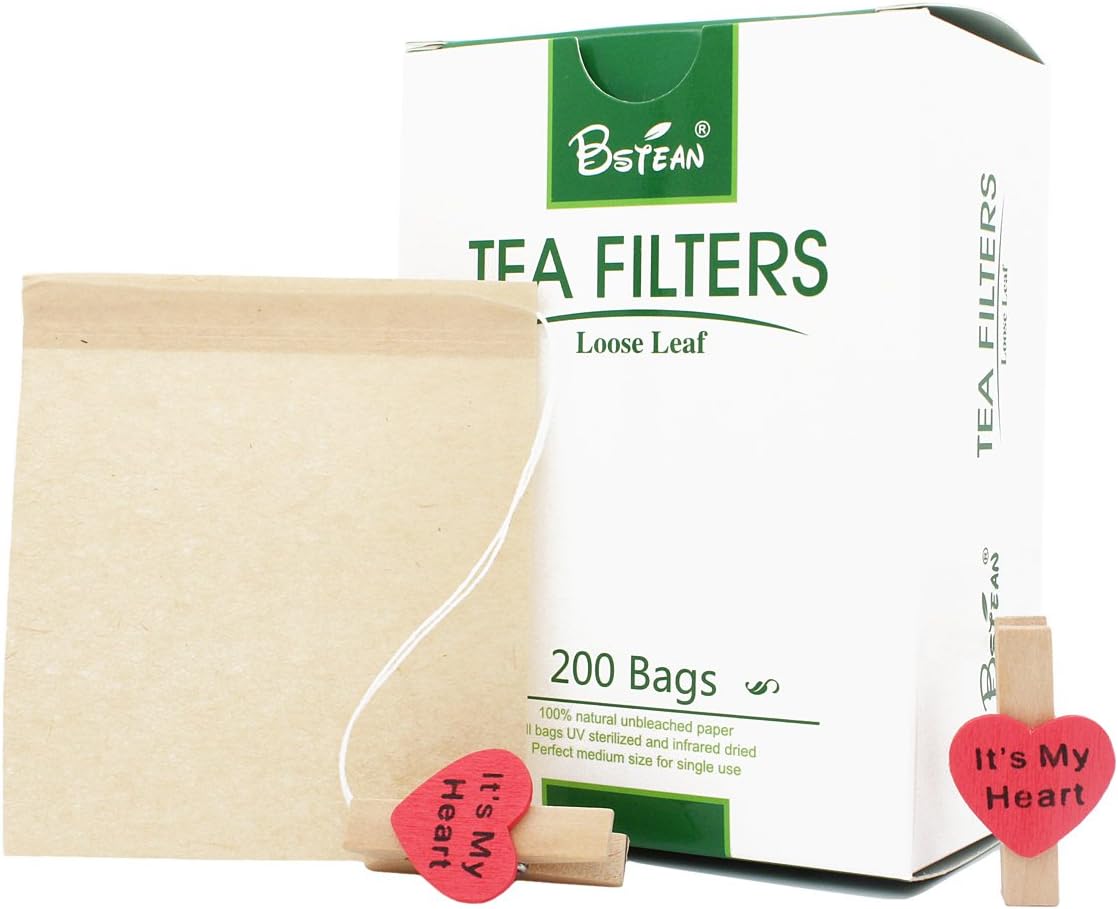 Bstean Tea Filter Bags Disposable Tea Infuser with Drawstring for Loose Leaf Tea with 100% Natural Unbleached Paper and 2 Free Clip (100 PCS x 2)