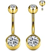 Hnxnskt Belly Button Rings Surgical Steel Internally Threaded Belly Button Ring 10MM/12MM/14MM/16MM Navel Rings for Women 14G Long Bar Navel Piercing Jewelry