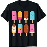 Summer Popsicles Creamsicles Ice Cream Bars with Cute Kawaii T-Shirt for Men Women Kids