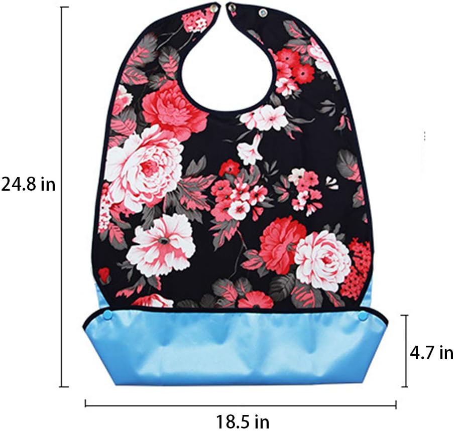 Vlokup Adult Bibs for Eating Women & Men, 3 Pack, Waterproof Mealtime Clothing Protector for Elderly, Optional Crumb Catcher, Adjustable Snaps, Reuasale Washable, Rose & Lips: Health & Personal Care