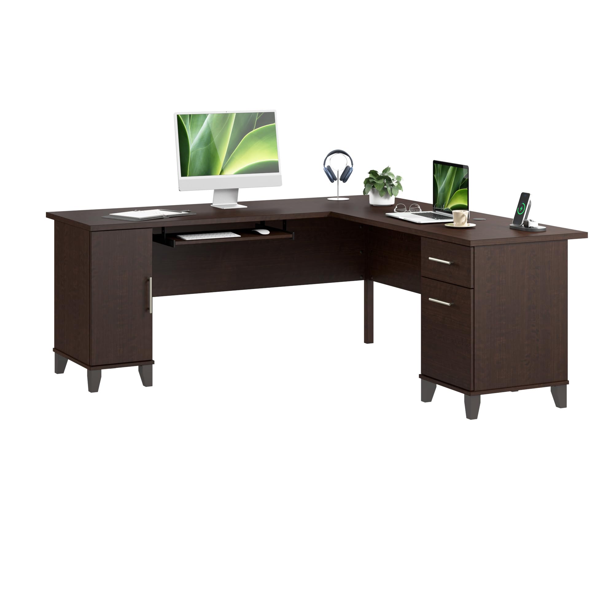 Photo 1 of **ONE BOX**Bush Home 72-Inch L-Shaped Desk with Storage, Corner Computer Office Desk with File and Box Drawers, Home Office Workstation with Storage Cabinet, Somerset Collection, Mocha Cherry
