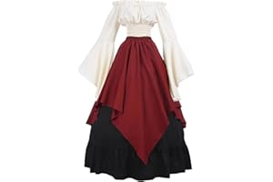 CR ROLECOS Renaissance Costume Women Medieval Peasant Dress Trumpet Sleeve Victorian Ren Faire Shirt and Skirt