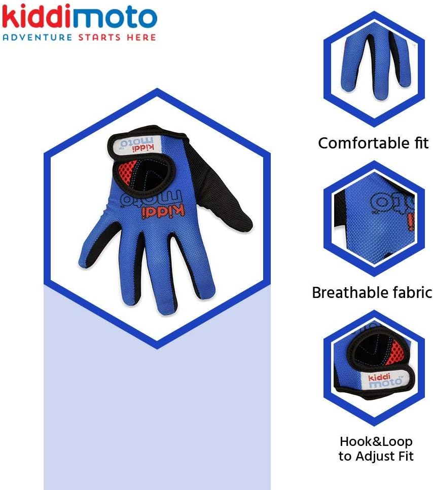 KIDDIMOTO Kids Cycling Full Finger Gloves - for Kids Bike, Balance Bike, Scooter, and Skateboard (Gloves for Girls and Boys) | Available in Different Sizes & Designs (Blue, Small): Sports & Outdoors