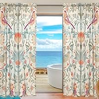 INGBAGS Bedroom Decor Living Room Decorations William Morris Flower Pattern Print Tulle Polyester Door Window Gauze / Sheer Curtain Drape Two Panels Set 55x84 inch ,Set of 2