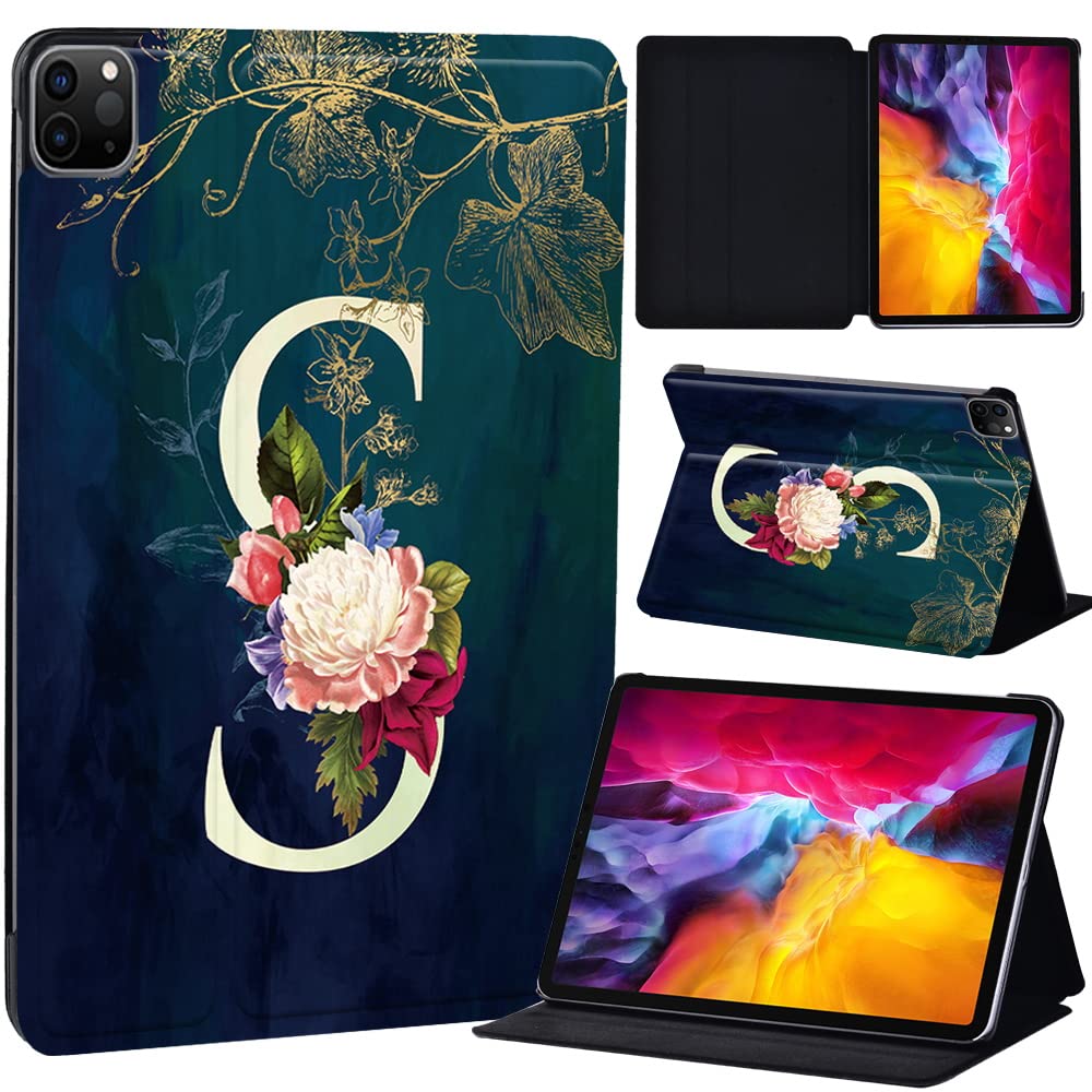 PU Leather + hard shell Ultra slim lightweight Folio Flip Tablet Stand Smart Cover Case Fit iPad Air 4 10.9" (2020) / iPad Pro 11" (2018 2020 2021) (initial letter S)