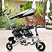 Costzon Kids Trike, 4 in 1 Twins Tricycle, 360°Rotatable Seats, Steer Stroller Detachable Canopy, Foldable Foot Pedals, Storage Basket (Tandem Tricycle, Black)
