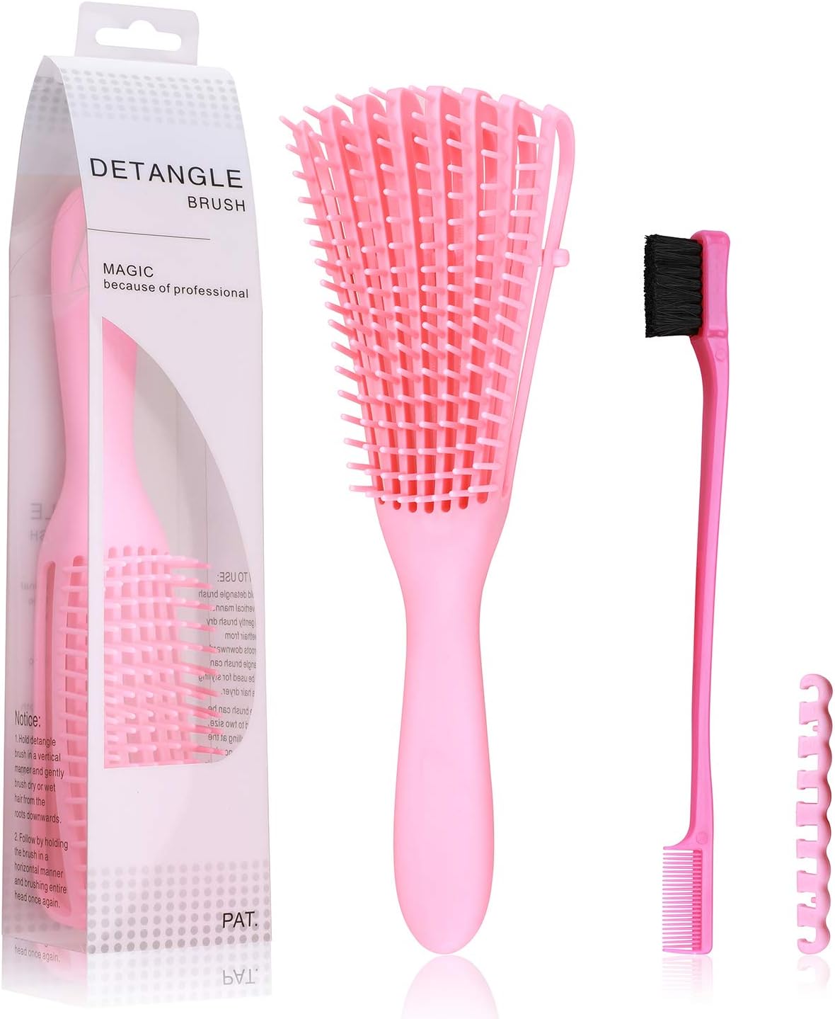 Vamop 2 Pieces Detangler Brush with Edge Brush Double Sided for Natural Black Hair Brush Detangling Brush for Kinky Wavy, Curly, Coily Hair, Detangle Easily with Wet/Dry, Apply Conditioner/Oil
