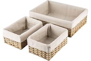 Hosroome Handmade Storage Basket Wicker Baskets for Organizing Shelf Baskets Woven Decorative Home Storage Bins Decorative Baskets Organizing Baskets Nesting Baskets(Set of 3,Beige)