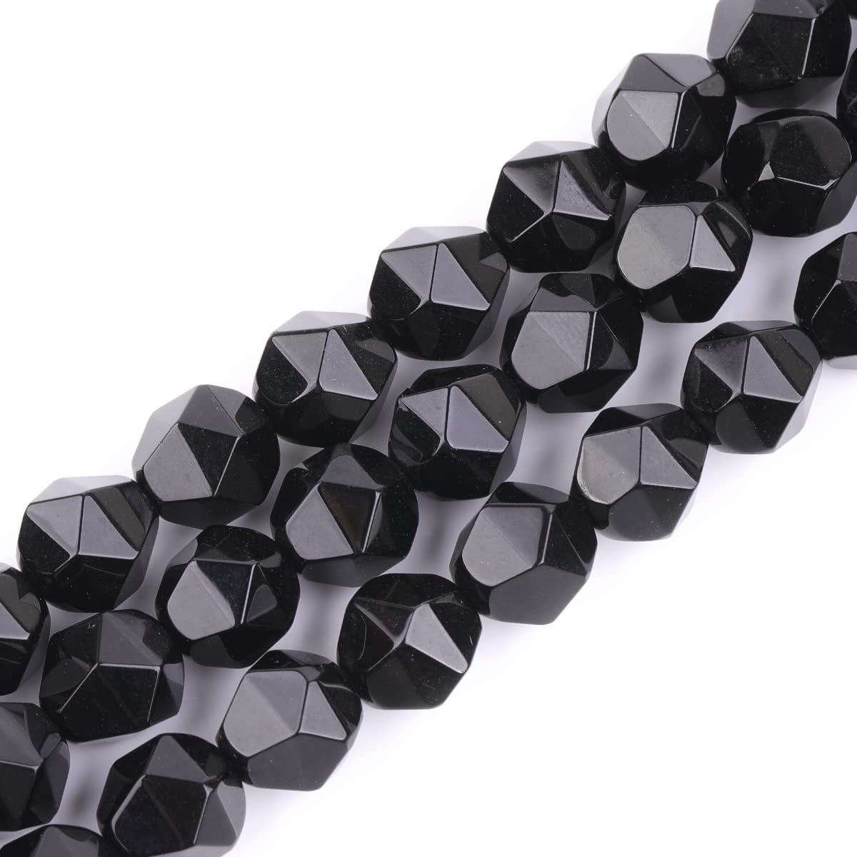 AAA Grade Faceted Semi Precious Gemstone Beads for Cambay Jewellery Making 15'' (Black Agate/10mm)
