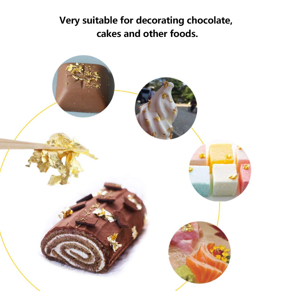 Lwuey Decorating Flakes, Gold Leaf Cake Decoration Flake Goldlen Toppers Gilding Foil Decor Imitation Metallic Decorative Drink Cooking Chocolates Cakes Drinks Dessert Cupcake Makeup 2PCS