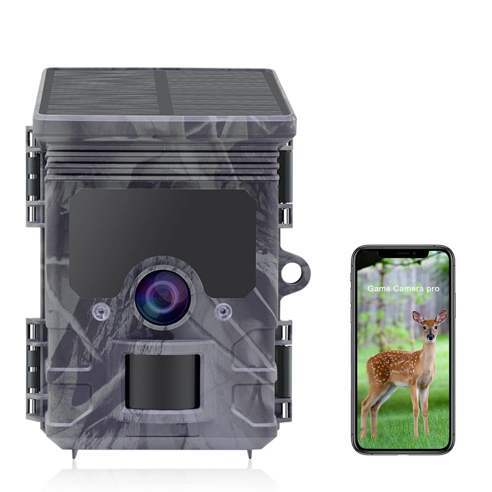 ZHUTA Wildlife Camera Solar Panel HD 4K 30MP WiFi Bluetooth Wildlife Camera with Night Vision Motion Activated IR LEDs Hunting Trail Camera IP66 Waterproof 0.1s Trigger Speed Shutter Hunting Camera
