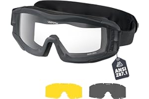 VOZAPOW Airsoft Goggles Anti Fog with ANSI Z87.1 Certified, Safety Goggles Impact Resistant, Tactical Shooting Glasses