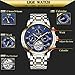 Watches for Men,LIGE Stainless Steel Waterproof Automatic Mechanical Watch Moon Phase Gents Fashion Casual Skeleton Tourbillon Wrist Watch Gold Blue