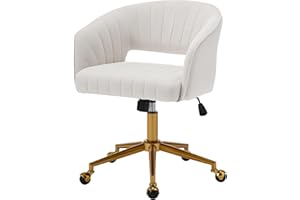Westice Home Office Desk Chairs, Modern Velvet Rolling Chair, Height Adjustable Swivel Vanity Chair with Golden Base, Ergonomic Chair for Vanity Study, Living Room Computer Room, Beige