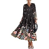 TIYOMI Women's Fall Maxi Dress Plus Size 5X Long Sleeve V Neck Black Floral Dress Flowy Cocktail Party Dresses for Curvy Women Casual Maxi Fall Spring Formal Dresses 5XL 28W