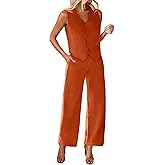 KIRUNDO Womens Two Piece Outfits Summer Fashion Button V Neck Crop Vest Blazer and Wide Leg Pants Suit Matching Sets