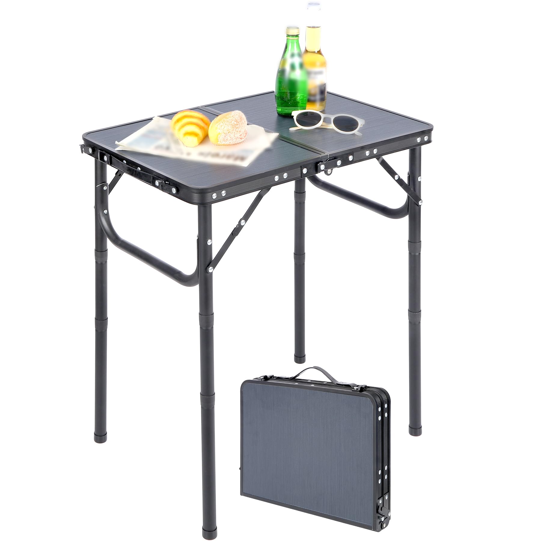 REDCAMP Small Camping Table 2 Foot, Portable Aluminum Folding Table Adjustable Height Lightweight for Picnic Beach Outdoor Indoor, Grey