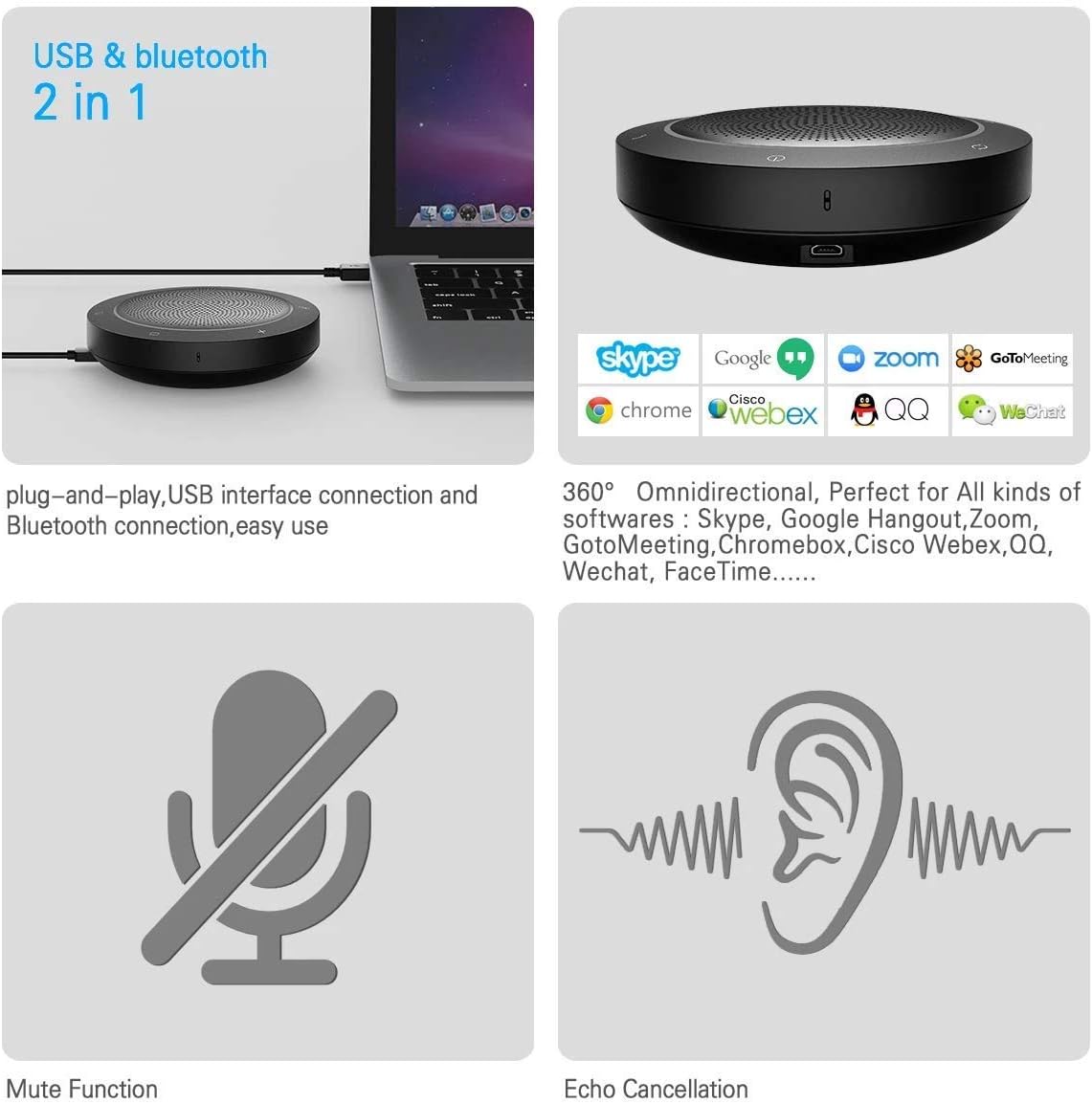 Kaysuda Bluetooth Conference Speakerphone Wireless Microphone and Speaker for Skype Zoom, FaceTime - Image 4