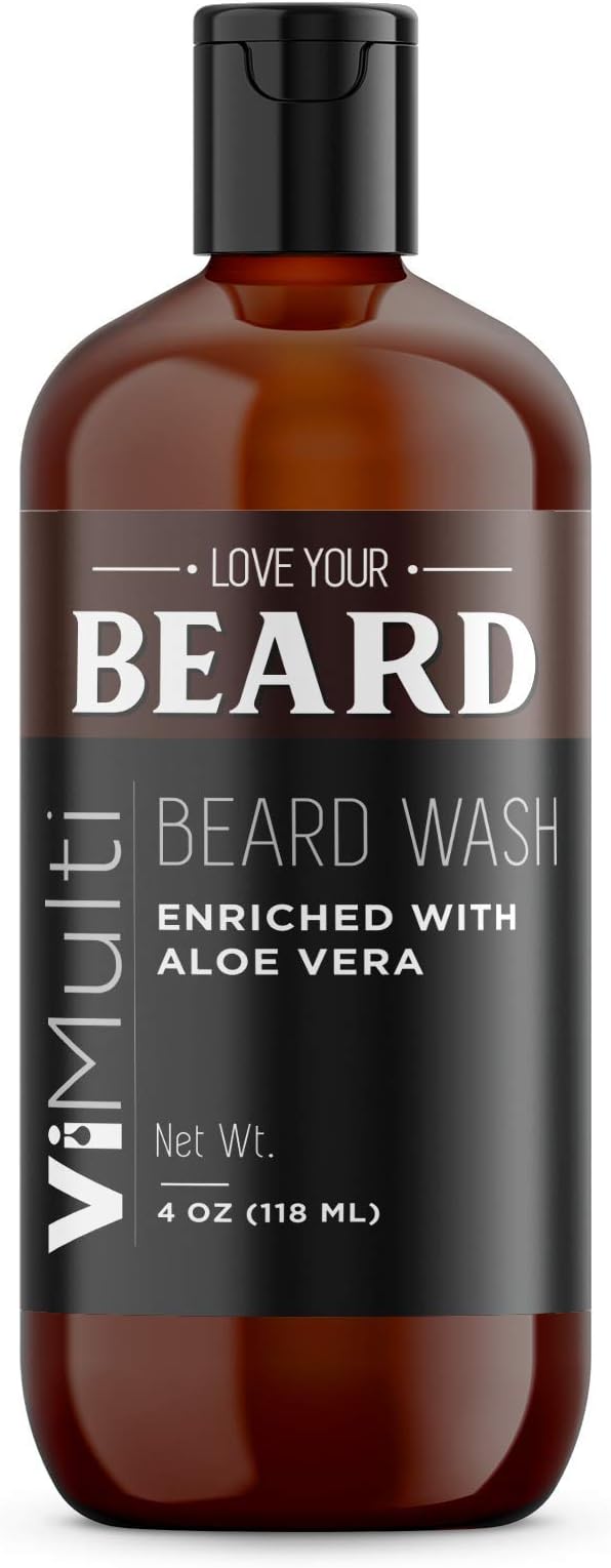 ViMulti Love Your Beard – Beard Wash w/Aloe Vera. Premium 100% Natural Gentle Cleansing Beard Shampoo with Beard & Mustache Conditioning Oils (4oz).