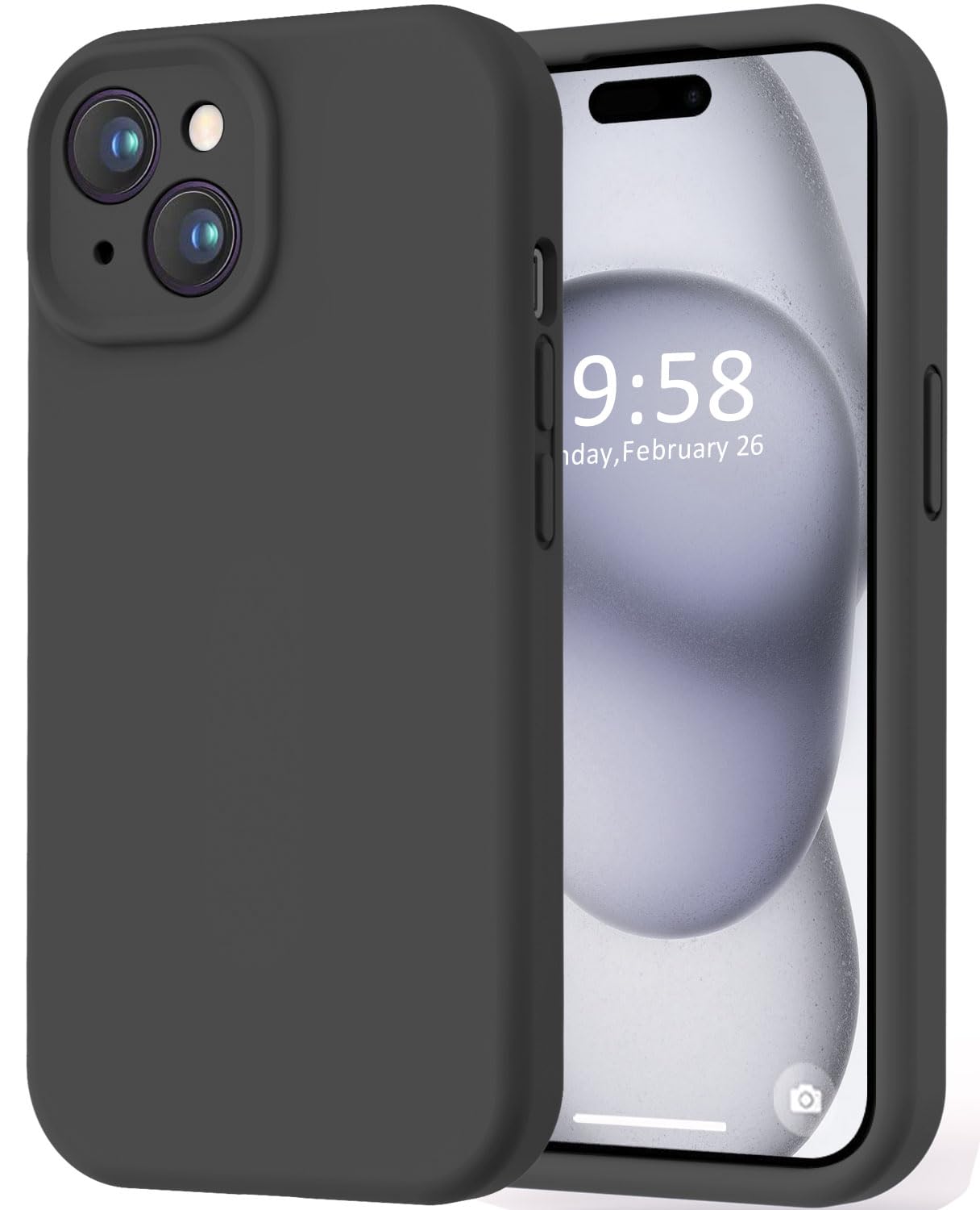 LOVE 3000 Compatible with iPhone 15 Case, [Smooth Silicone Full Coverage Camera] [8ft Drop Protection], Soft Microfiber Lining Full Body Protective Case for iPhone 15 6.1 inch - Black