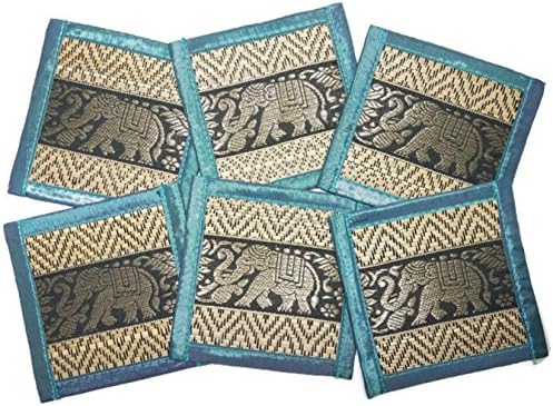 Chic Nature Reed Elephant Collection 6-piece Handmade Coaster Set, Assorted Color (Green #3)