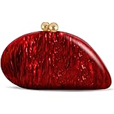 NEWROGENG Acrylic Seashell Clutch Purse for Women, Elegant Marble Evening Bag with Gold-Tone Magnetic Clasp, Wedding Party Clutch Handbags, Red
