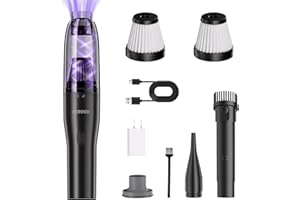 FEROOD 4-in-1 Mini Handheld Vacuum Cordless for Car, Desk & Small Spaces, 6.5kPa Strong Suction, Ultra-Quiet 60dB, 0.85 lb Portable Air Duster/Inflator/Pump, USB-C Rechargeable with 2 Washable HEPA Filters