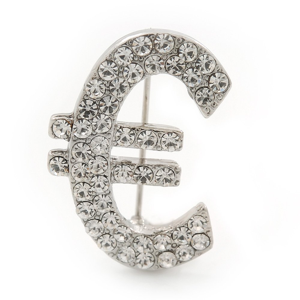 Diamante 'Euro' Brooch In Silver Plating - 2.5cm Length