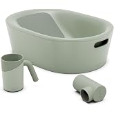 Lalo Bathtime Starter Kit, 3 Pieces, Baby Bathtub, Rinse Cup &amp; Spout Cover | Includes Multi-stage Bathtub (Ages 0+), Rinse Cup &amp; Spout Cover, Safe, Easy to Clean Design, 25.3 x 18 x 7.7 in, Sage