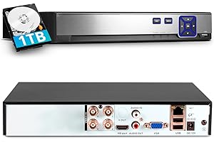 KERUI 4CH Security Camera System 5MP 4-Channel Hybrid 5-in-1 DVR Security Video Recorder with 1TB Hard Drive 5MP Surveillance