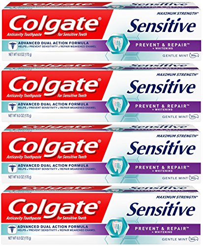 Colgate Sensitive Toothpaste - Prevent & Repair - Gentle Mint Paste - Net Wt. 6.0 OZ (170 g) Per Tube - Pack of 4 Tubes