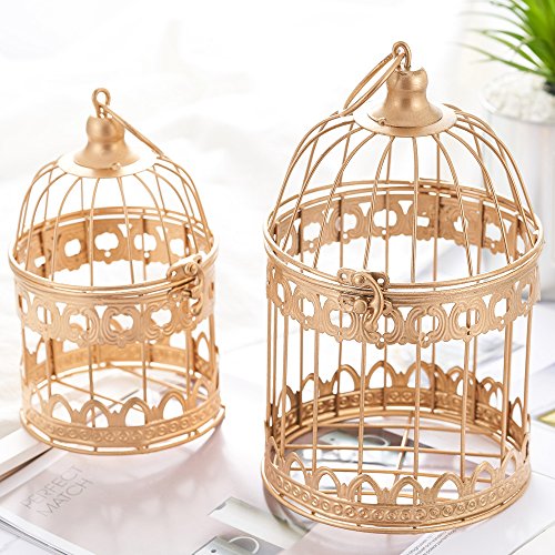 image for LONGBLE 2 Pcs Round Wedding Birdcages Gift Card Holder Decorative Gold