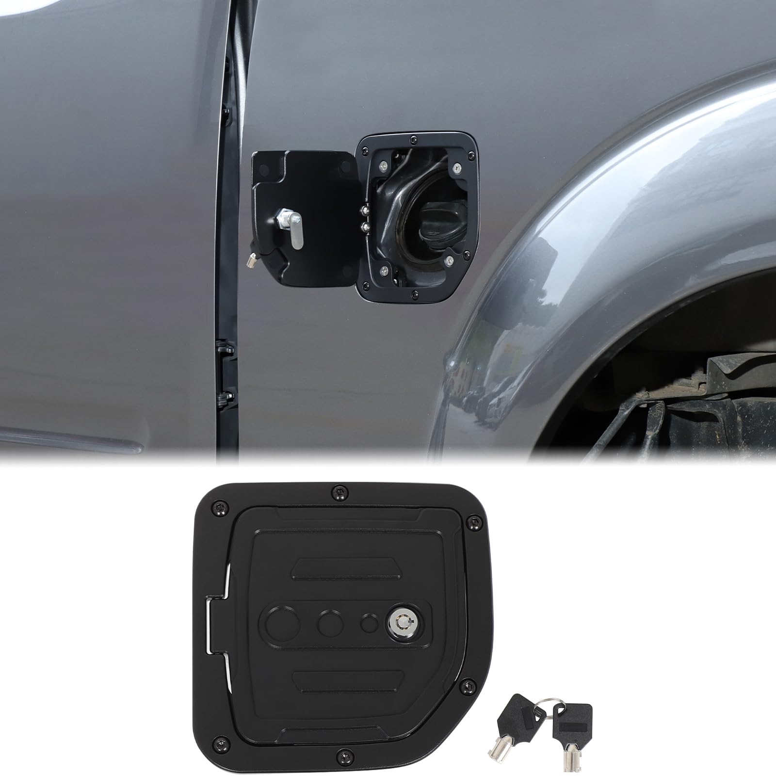 Photo 1 of Car Fuel Tank Cap Replacement Anti-theft Lock Cap Compatible with Nissan Frontier 2009-2017 Accessories, Car Door Gas Caps Tank Trim Cover Fuel Filler Protector with Key/Lock, Only Fit 2-Door Version