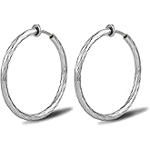 Clip On Hoop Earrings For Women No Piercing Earrrings Spring Hoops for Non-Pierced Ears Grey Tone 4CM/1.57" 5CM/1.96" 6CM/2.36"