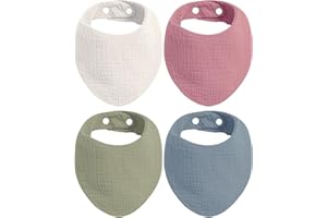 KiddyCare Organic Muslin Baby Bibs for Girls Boys 0-6 Months | Baby Bandana Bibs, Super Soft for Drooling and Teething, Muslin Bib, 4-Color Pack