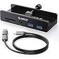 ORICO USB Hub 3.0, Clamp USB Hub with Extra Power Port, Aluminum USB C Adapter with 2 USB-A Data Ports,3.5mm AUX, SD/TF Card Reader for Desktop(Black)