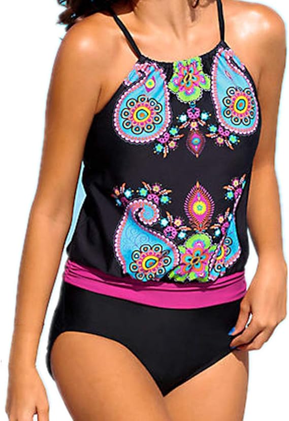 Zylione Damen Tankini Bademode Boho Bikinis Hoher Taille Beachwear U