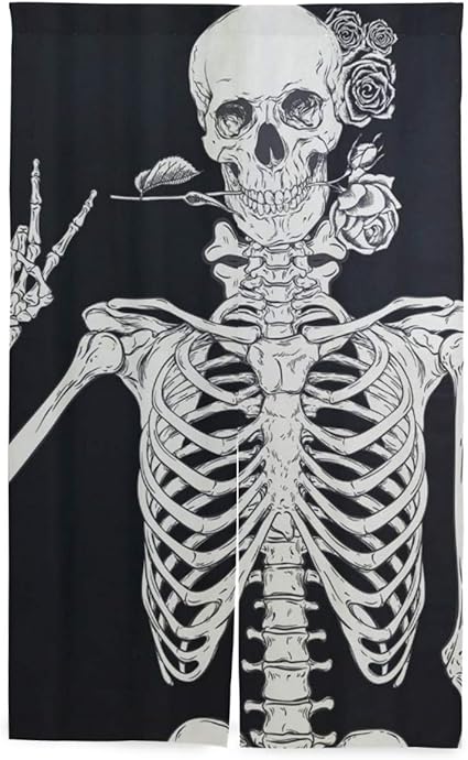 JISMUCI Cortinas，Cráneo Floral Diversión Esqueleto Negro Blanco Horror