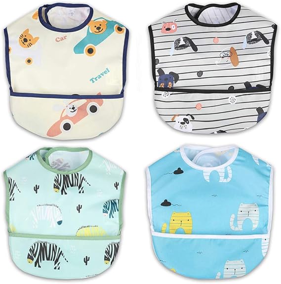 Amazon Co Jp 食事用エプロン 離乳食エプロン ベビー 防水よだれかけ ベビーエプロン 赤ちゃん 立体的ポケット 速乾 名前入 保育園用 4枚セット 男の子 ベビー マタニティ