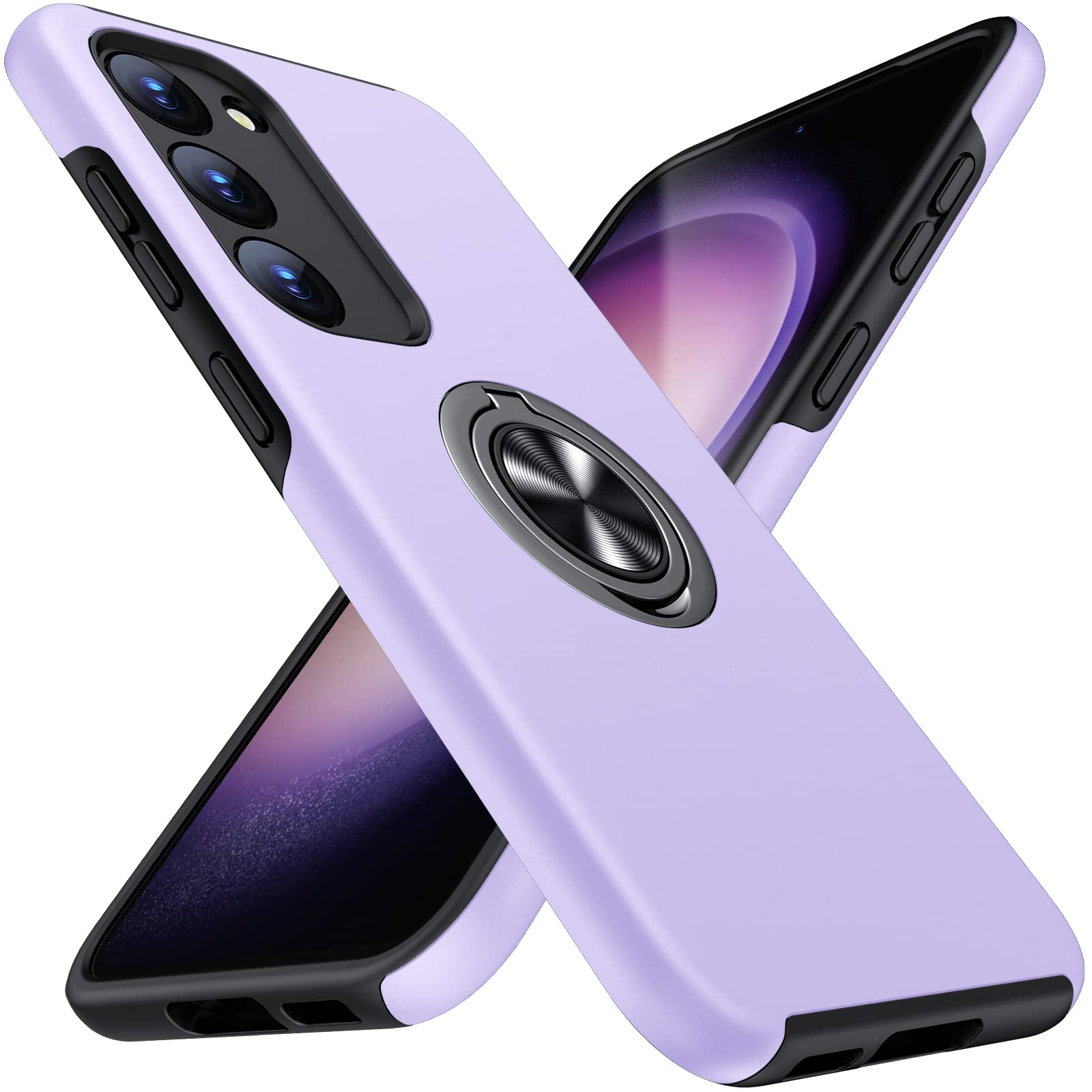 JAME for Samsung Galaxy S23 Plus Case, Slim Soft Bumper Case with Ring Holder Kickstand, Shockproof Protective Cover, Purple