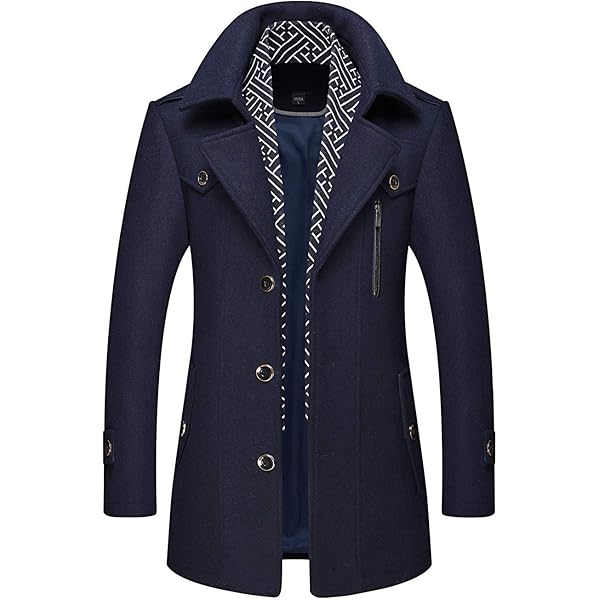 Idopy Men`s Wool Blend Jacket Notched Collar Pea Coat with