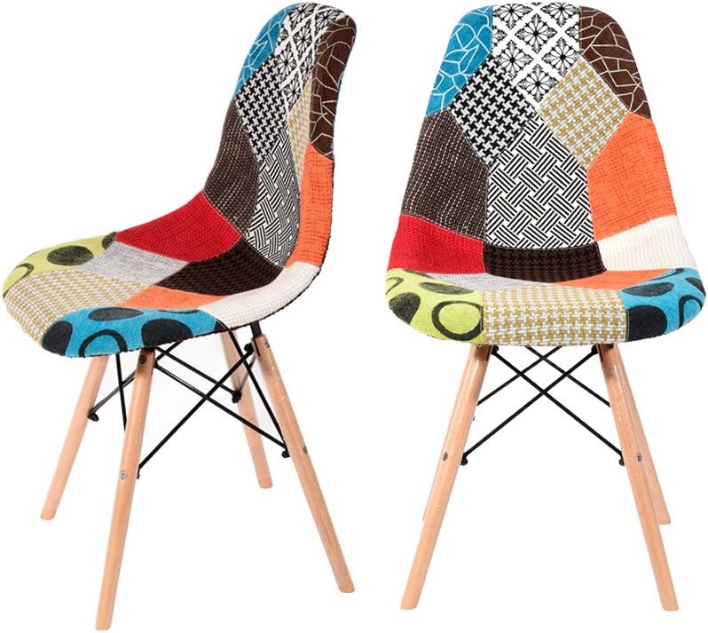 Lamshine 2 x Retro Patchwork Chair Fabric Dining Lounge Chairs