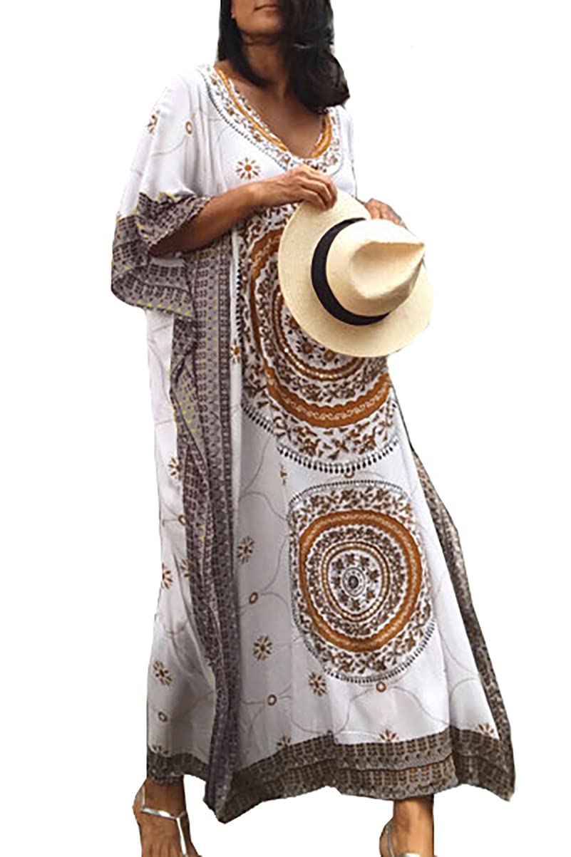 LikeJump Women's Long Floral Kimono Dressing Gown Beach Bikini Cover-Ups Maxi Dress Plus Size Summer Robe