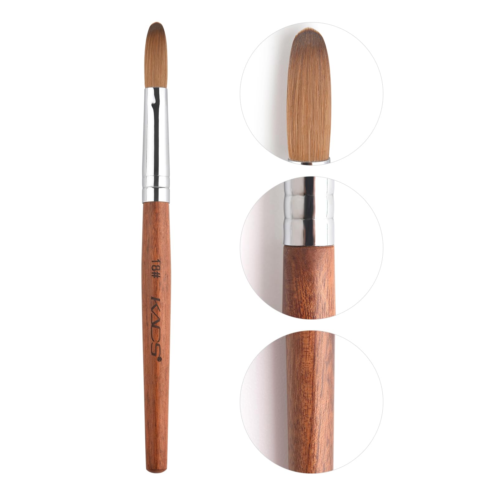 KADS Kolinsky 18# Oval Crimped Brush, 100% Pure Kolinsky Sable Hair, Redwood Handle, Salon Quality, 6.3 inches, Perfect for Nail Acrylic