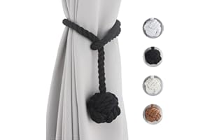 Baeymonkay Curtain Tiebacks 2 Pack, Curtain Ties, Curtain Holders for Wall Drapes, Curtain Holdbacks, Curtain Tie Backs for Curtains Pull Backs, Drapery Tiebacks, Outdoor Black Curtain Rope Tiebacks