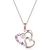 TYSO Heart Necklace 925 Sterling Silver Flower Heart Pendant Valentine's Day Anniversary Christmas Birthday Gifts for Women Wife