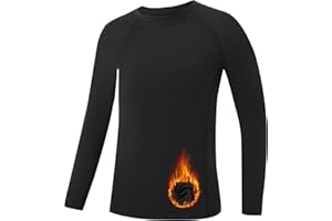 Runhit Youth Boys Compression Thermal Shirt Long Sleeve Fleece Base Layer Undershirt for Football Baseball Soccer Basketball