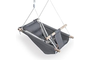 GLADSWING Baby Swing for Infants to Toddlers,Indoor Outdoor Wooden Hanging Swing Seat with Safety Belt and Mounting Hardware, Suitable for Ages Up to 3,Grey